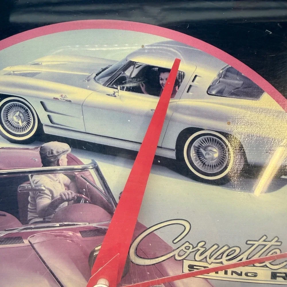 VTG Corvette Stingray Neon Wall Clock Red Light Classic Car Garage‎ Decor WORKS